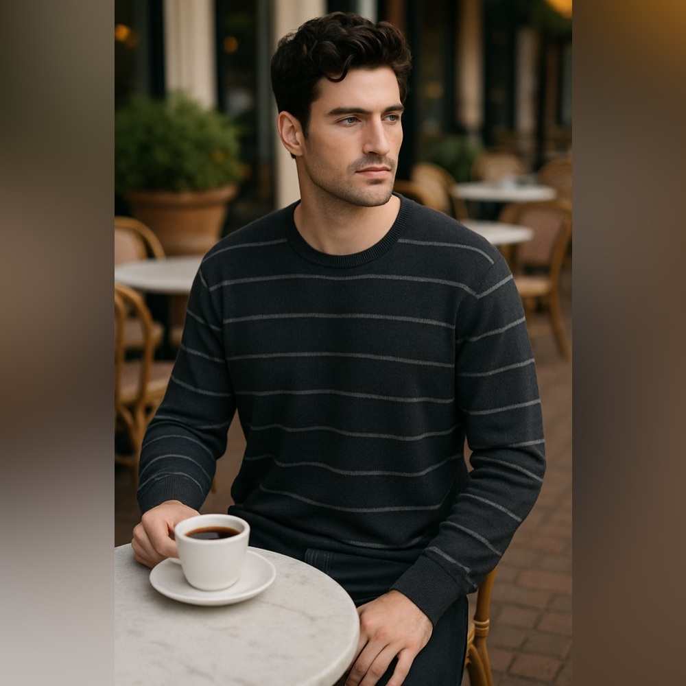 NWT Calvin Klein Jeans Men’s Gray Striped 100% Cotton Crewneck Sweater Size XXL
